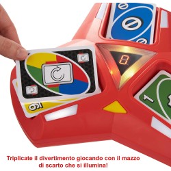 Mattel Games - UNO Triple Play Gioco di Carte con Porta-Carte, Luci Led e Suoni