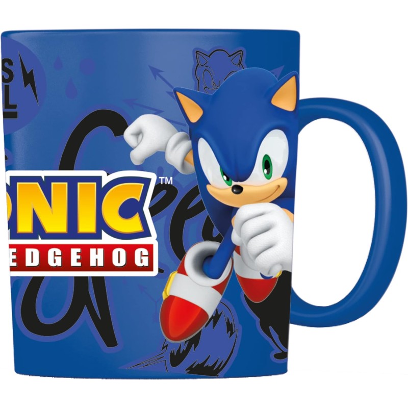 Sonic Tazza con Manico 360 ml in Melamina (Bevande Calde, Bevande Fredde) - Bambini Asilo Scuola Merenda Ricreazione