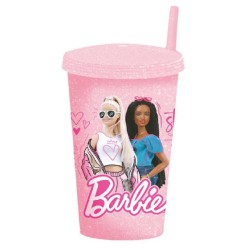 Bicchiere Barbie con Coperchio e Cannuccia 430 ml