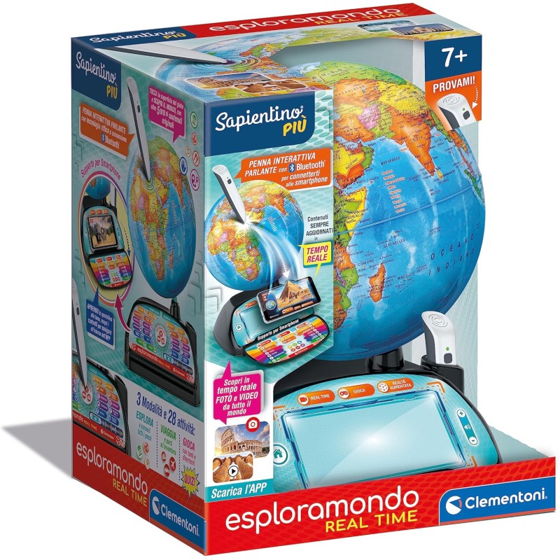 Clementoni - 16446 - Sapientino Più - Esploramondo Real Time - Globo Interattivo Parlante, Mappamondo Bambini, Gioco Elettronico