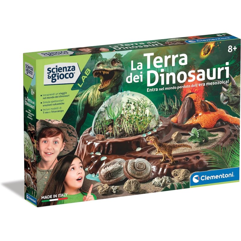 Clementoni - 19340 - Scienza Lab-La Terra Kit Paleontologia, Botanica e Geologia, Laboratorio Scientifico, Gioco Dinosauri, Vulc