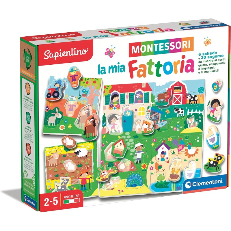 Clementoni - 16787 - Sapientino Gioco Educativo 2 Anni, Flashcards Montessori, Puzzle Sagomato, Animali della Fattoria