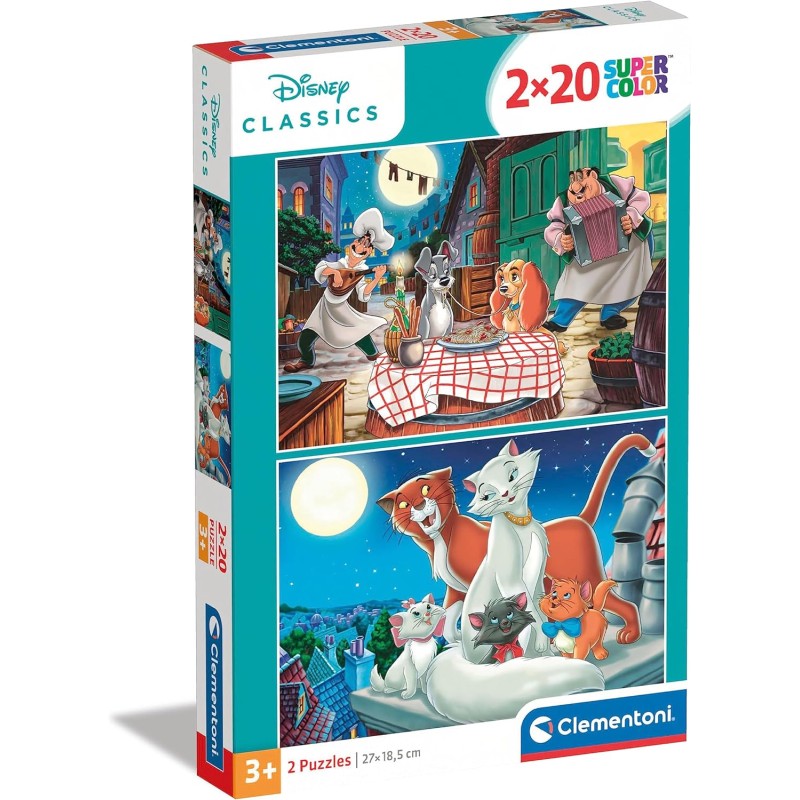 Clementoni - 24764 - Puzzle Disney Aristogatti & Lilli e il Vagabondo 2 x 20 pezzi