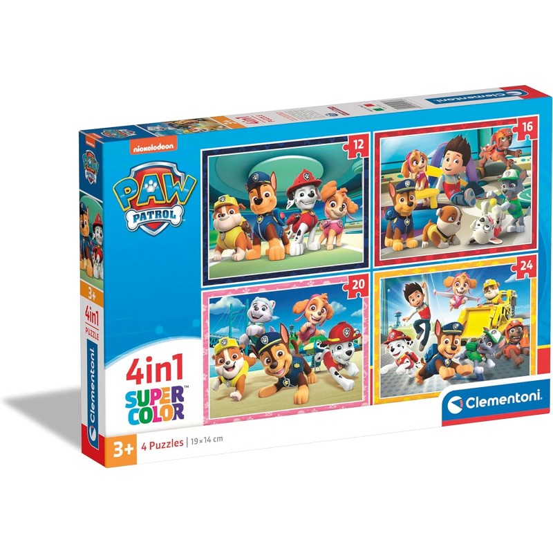 Clementoni - 21513 - Supercolor Paw Patrol - 4 (12,16,20 e 24 Pezzi), Puzzle Cartoni Animati