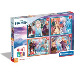 Clementoni - 21518 - 2 Supercolor Disney Frozen - 4 (12,16,20 e 24 Pezzi), Puzzle Cartoni Animati