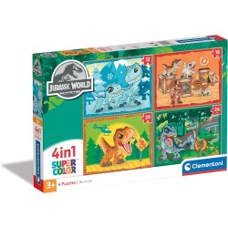 Clementoni - 21521 - Supercolor Jurassic World - 4 (12,16,20 e 24 Pezzi), Puzzle Cartoni Animati