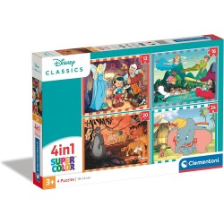 Clementoni - 21523 - Supercolor Disney Classics Animals - 4 (12,16,20 e 24 Pezzi), Puzzle Cartoni Animati
