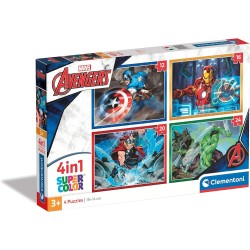 Clementoni - 21525 - Supercolor Marvel The Avengers - 4 (12,16,20 e 24 Pezzi), Cartoni Animati, Puzzle Supereroi