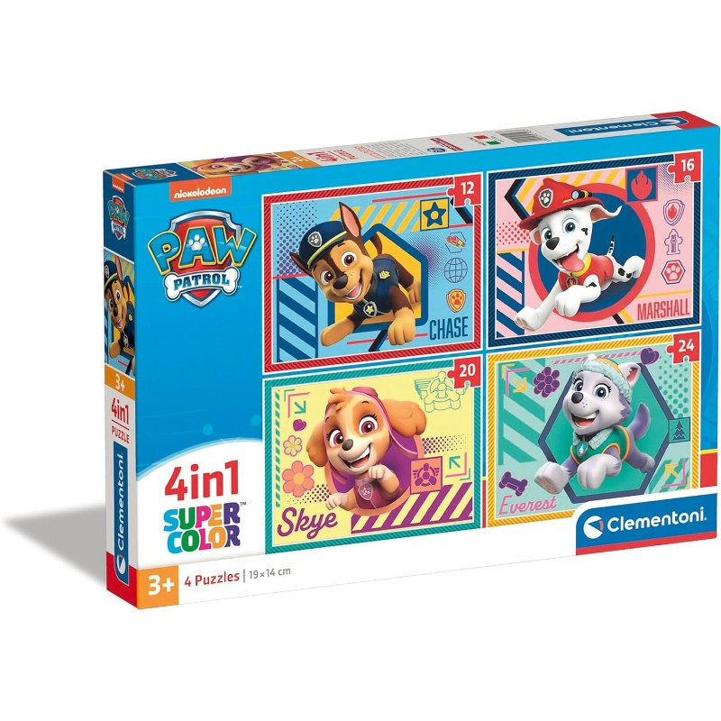 Clementoni - 21526 - Supercolor Paw Patrol - (4 12,16,20 e 24 Pezzi), Puzzle Cartoni Animati