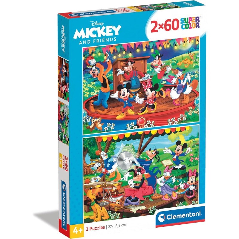 Clementoni - 21620 - Disney Mickey And Friends Supercolor Friends - 2X60 (Include 2 60 Pezzi), Puzzle Cartoni Animati