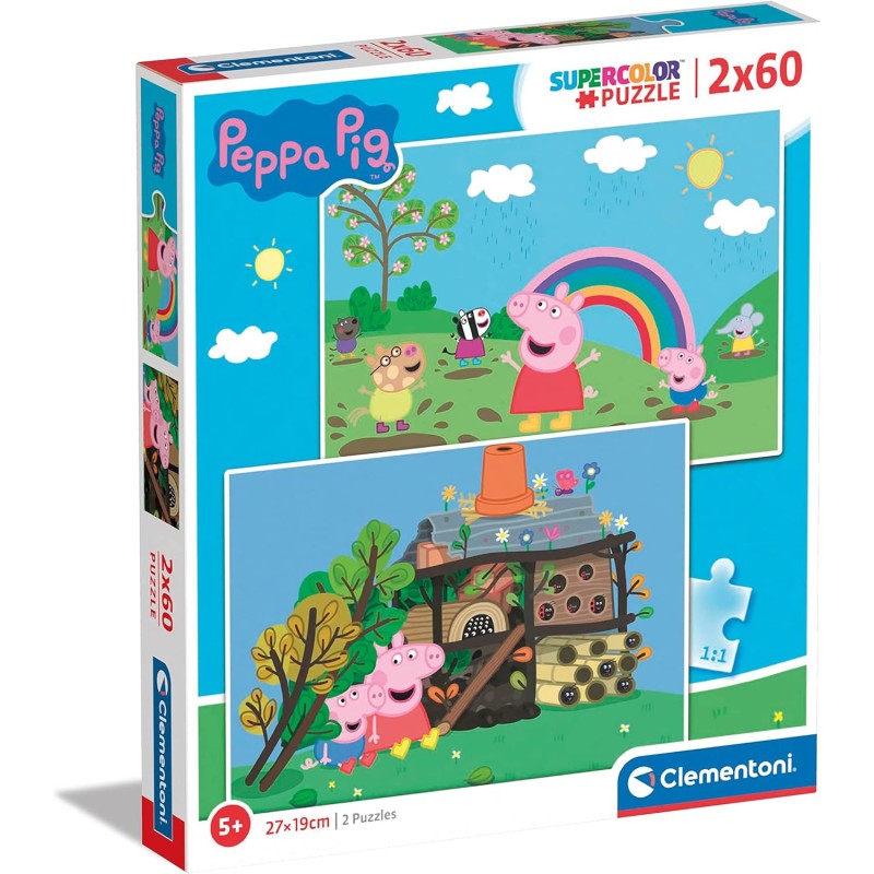 Clementoni - 21622 - Peppa Pig Supercolor Pig - 2X60 (Include 2 60 Pezzi), Puzzle Cartoni Animati