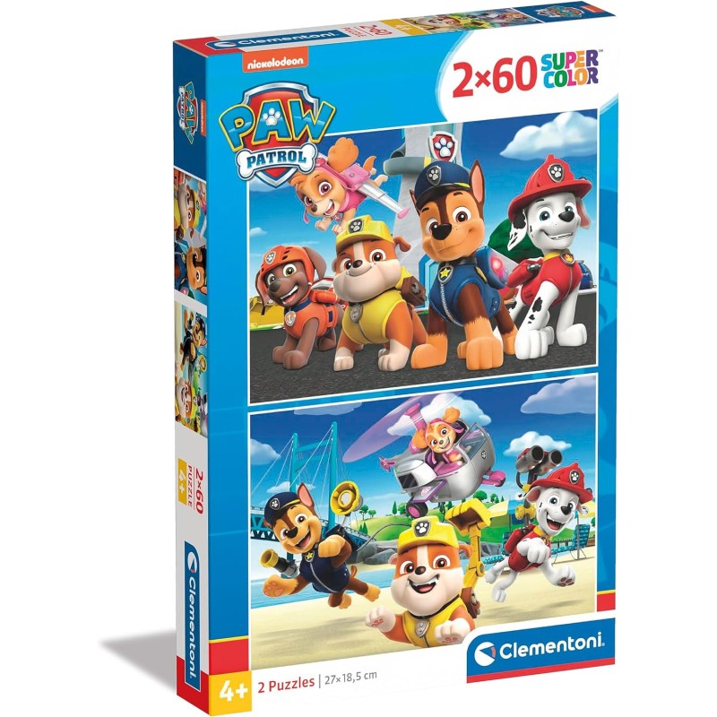 Clementoni - 21623 - Paw Patrol Supercolor Patrol - 2X60 (Include 2 60 Pezzi), Puzzle Cartoni Animati