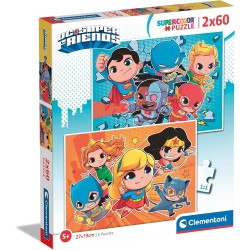 Clementoni - 21624 - Dc Comics Supercolor Super Friends - 2X60 (Include 2 60 Pezzi), Puzzle Cartoni Animati
