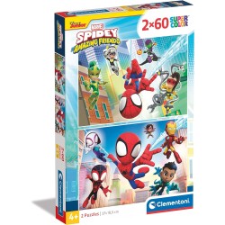 Clementoni - 21625 - Marvel Spidey And His Amazing Friends Supercolor - 2x60 (Include 2 60 Pezzi), Puzzle Cartoni Animati