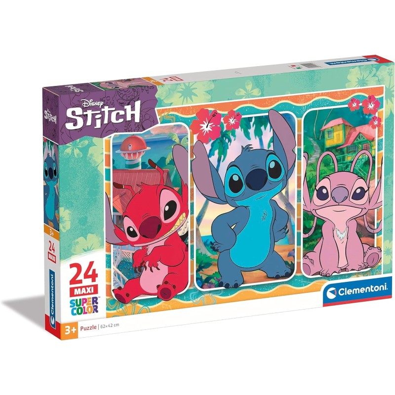 Clementoni - 24029.6 - Disney Stitch Supercolor - 24 Maxi Pezzi, Puzzle Cartoni Animati