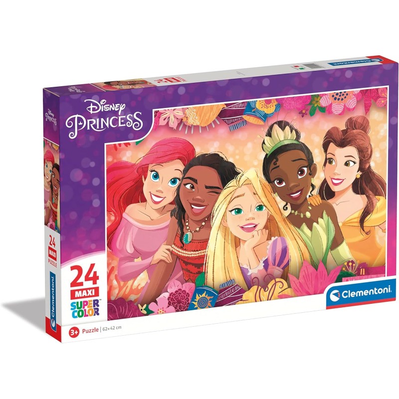 Clementoni - 24241 - Disney Princess Supercolor - 24 Pezzi, Puzzle Cartoni Animati