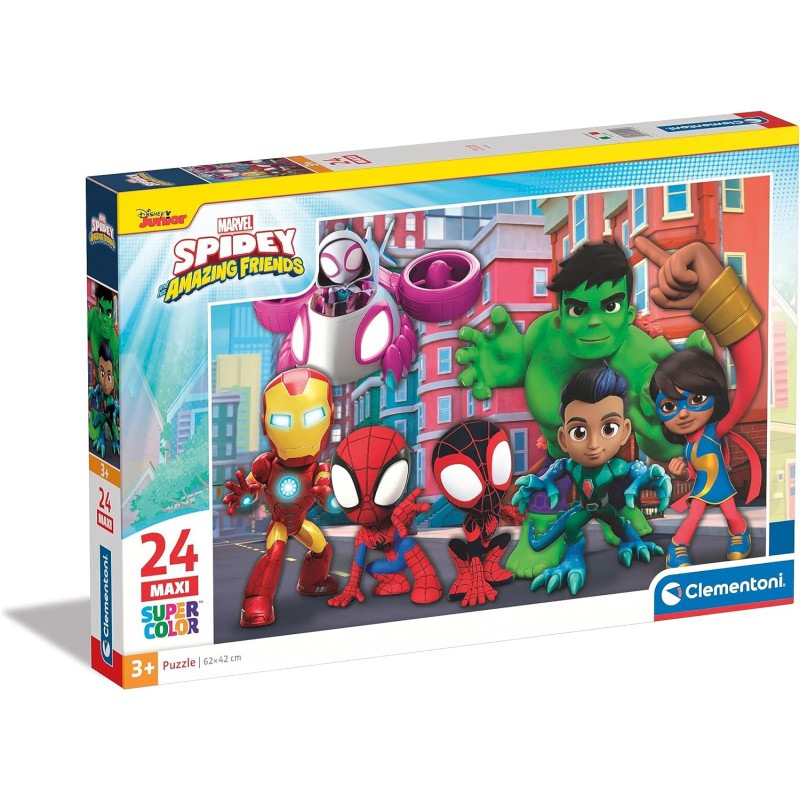 Clementoni - 24249 - Marvel Spidey And His Amazing Friends Supercolor - 24 Maxi Pezzi, Puzzle Cartoni Animati