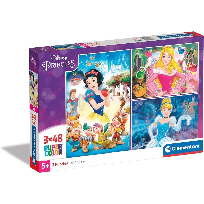 Clementoni - 25211 - Disney Princess Supercolor Puzzle, 3 X 48 Pezzi