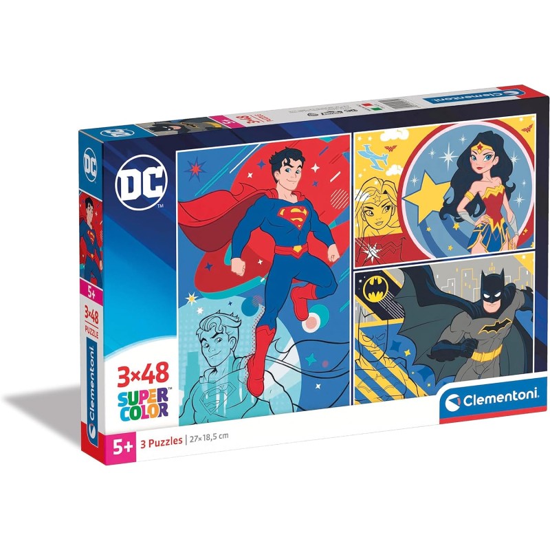 Clementoni - 25272 - DC Comics 3x48 pz Supercolor Comics - 3x48 (Include 3 48 Pezzi), Puzzle Cartoni Animati