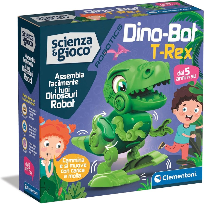 Clementoni - 19331 - Scienza Robotics - Dino Bot - Costruire, Laboratorio Robotica, Modello di Dinosauro T-Rex, STEM, Gioco Scie