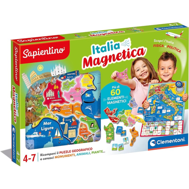 Clementoni - 16751 - Sapientino - Geo-Puzzle Magnetico Italia - Puzzle Con Cartina Dell Italia Fisica, Gioco Educativo Di Geogra