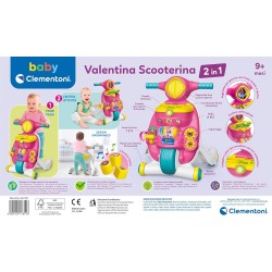Clementoni - 17851 - Valentina Scooterina Primi Passi 2 in 1 - Gioco Spingibile, per Imparare A Camminare, Centro attività Elett