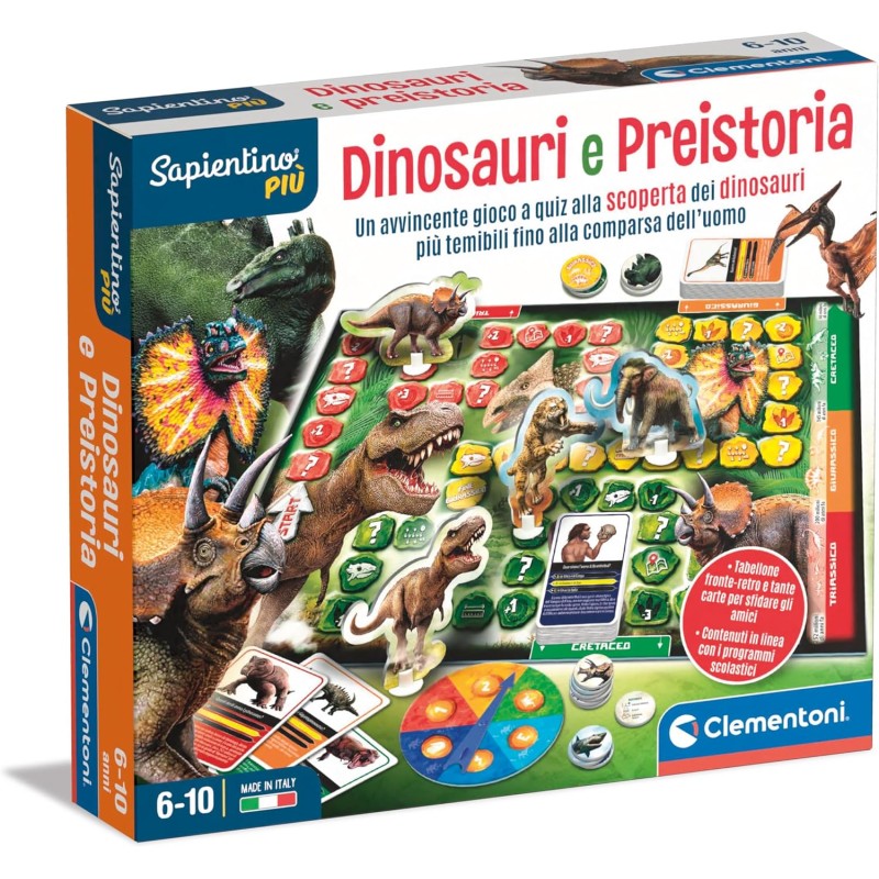 Clementoni - 16599 - Sapientino Più - Quiz Su Dinosauri E Preistoria - Gioco Da Tavolo Educativo Per Bambini Dai 6 Anni