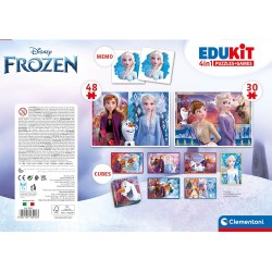 Clementoni - 18292 - Edukit 4 in 1  -Disney Frozen - Set di Giochi 30, 48 Pezzi, Memo e 6 Cubi, Educativo, Gioco Memory, Puzzle 