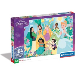 Clementoni - 20346 - Disney Princess Glitter 104 pezzi - Cartoni animati, Principesse, Supercolor Puzzle