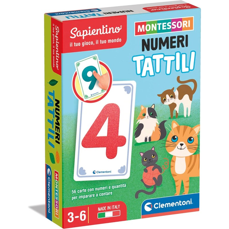 Clementoni - 16436 - Sapientino Carte - Numeri Tattili - Gioco Educativo 3 Anni, Flashcards Montessori