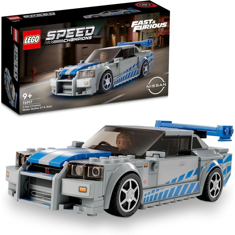 LEGO 76917 - Speed Champions 2 Fast 2 Furious Nissan Skyline GT-R (R34), Modellino Auto da Collezione 2023 con Minifigure