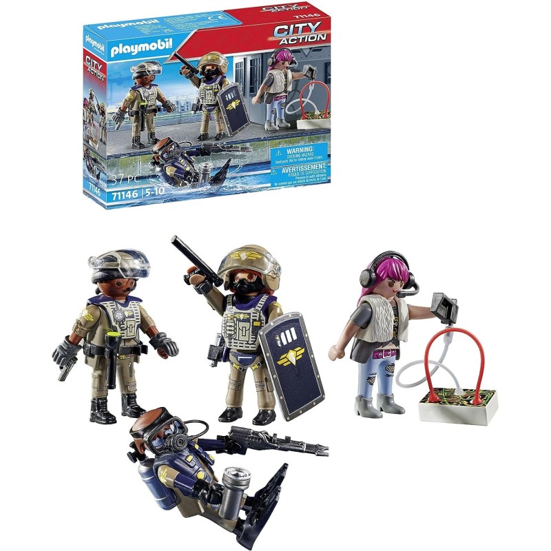 Playmobil Set 4 personaggi, include un sommozzatore, un coordinatore, un ufficiale e un cattivo 71146