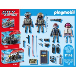 Playmobil Set 4 personaggi, include un sommozzatore, un coordinatore, un ufficiale e un cattivo 71146