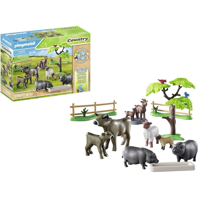 Playmobil Animali della fattoria con adorabili mucche, capre, pecore e maiali 71307