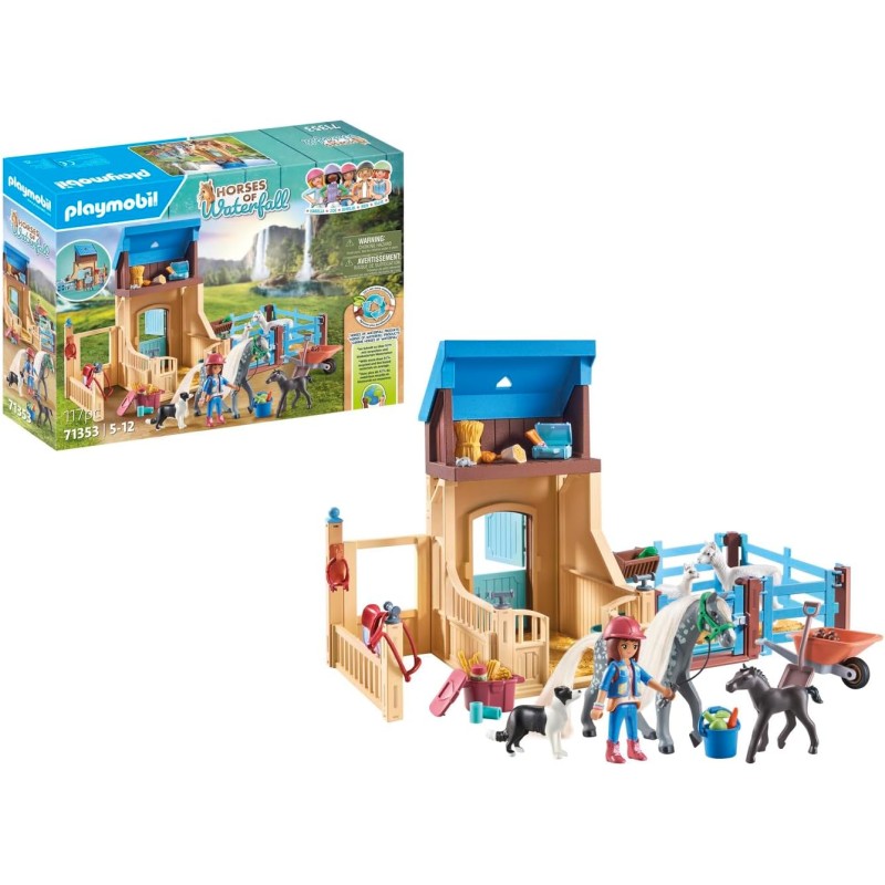 PLAYMOBIL Horses of Waterfall 71353 - Stalla con recinto, avventure nel pittoresco Waterfall Ranch con Amelia e Whisper