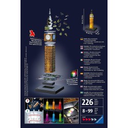 Ravensburger - 3D Puzzle Big Ben Night Edition con Luce, Londra, 216 Pezzi, 8+ Anni