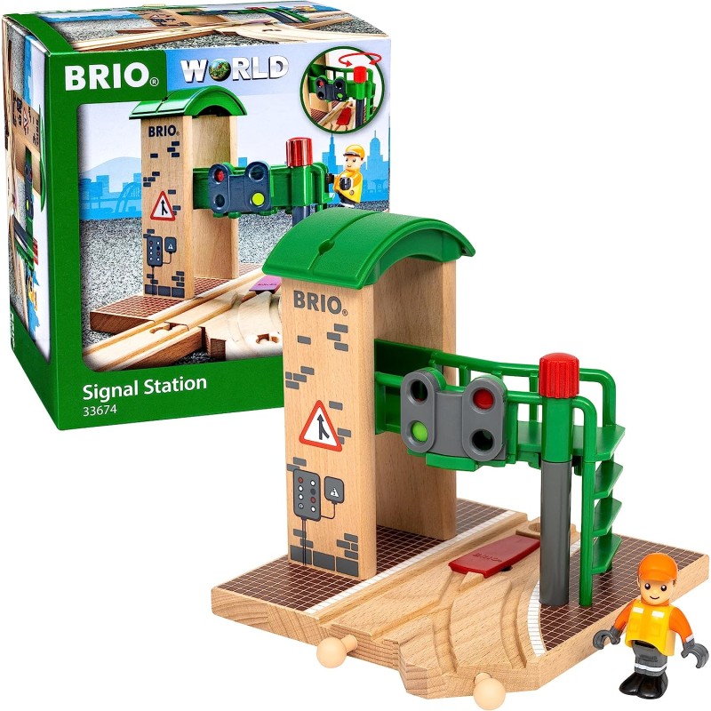 BRIO World - Doppio Semaforo con Operatore, BRIO Accessori, Età Raccomandata 3+