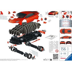 Ravensburger - 3D Puzzle Lamborghini Huracán Evo Arancione, 108 Pezzi, 8+ Anni