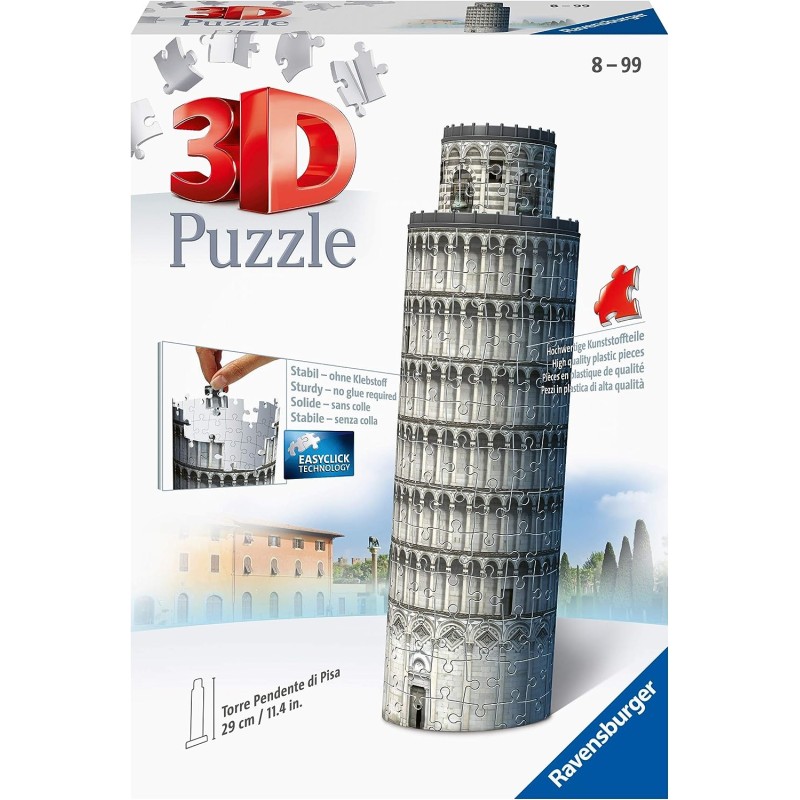 Ravensburger - Puzzle 3D Torre di Pisa, 216 Pezzi, Multicolore, 12557.9