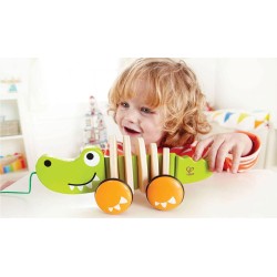Hape Walk A Long Croc - Pull Along Wooden Crocodile Toy E0348