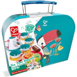 Hape - Ora del Tè | Set da gioco servizio da tè con valigetta, teiera, tazze, biscotti e telo da picnic E3185