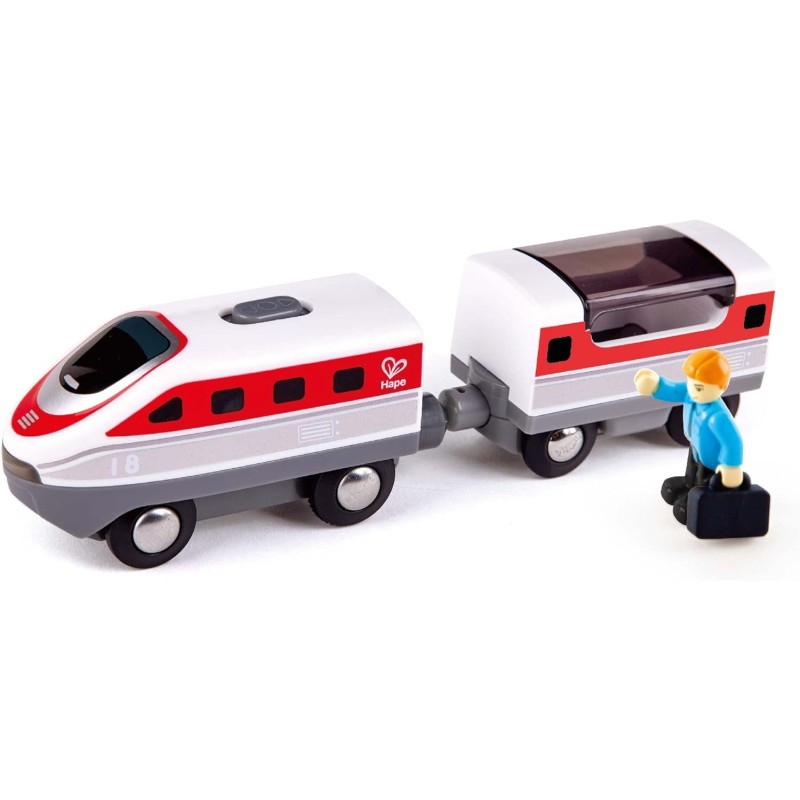 Hape Treno Intercity a batteria 3+ - Trenino moderno con passeggero compatibile con vagoni a giunto magnetico e binari in legno 