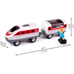 Hape Treno Intercity a batteria 3+ - Trenino moderno con passeggero compatibile con vagoni a giunto magnetico e binari in legno 