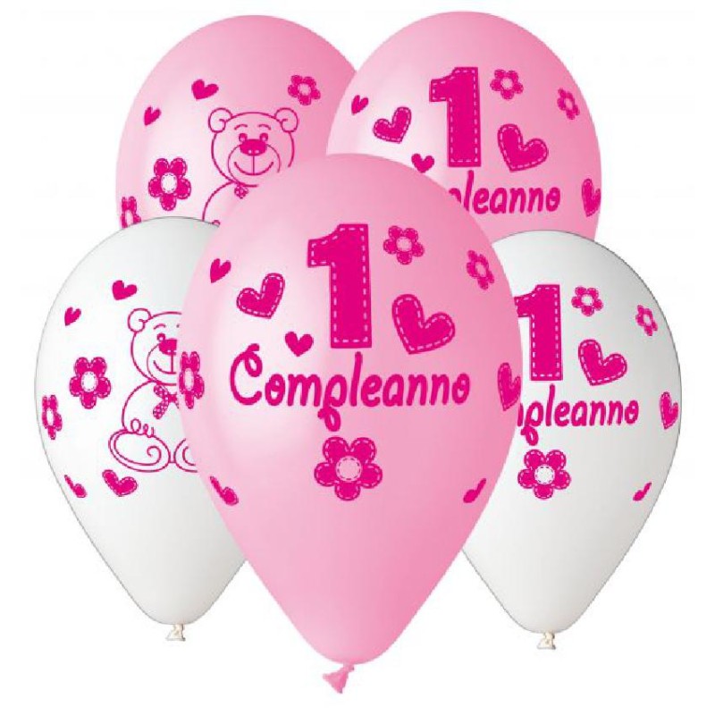 PALLONCINI LARGE ELIO 1° COMPLEANNO ROSA 3PZ IN BUSTA Ø 30CM, P-9412R