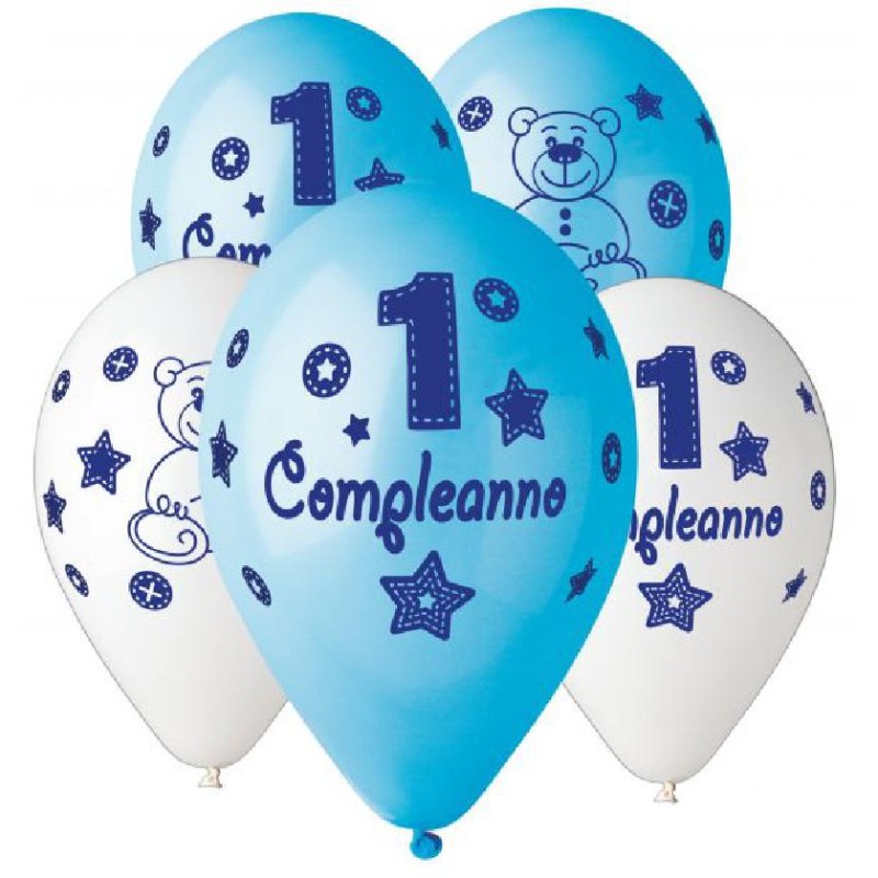 PALLONCINI LARGE ELIO 1° COMPLEANNO CELESTE 3PZ IN BUSTA Ø 30CM, P-9412C