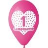 PALLONCINI LARGE ELIO 1° COMPLEANNO ROSA 5PZ IN BUSTA Ø 30CM, P-9333