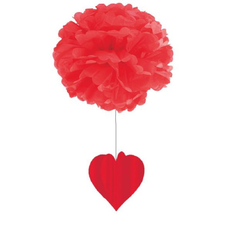 POM POMS ROSSO Ø 40CM CON PENDENTE CUORE 3D, CS-6984