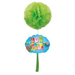 POM POMS VERDE Ø 40CM CON PENDENTE BUON COMPLEANNO CELESTE, CS-6986