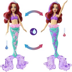Mattel - Disney Princess - Ariel Cambia Colore, bambola sirenetta con capelli e coda cambia colore, giocattolo acquatico ispirat