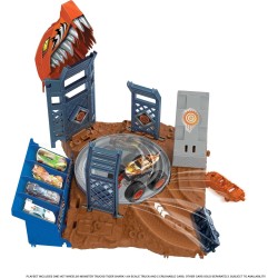 Mattel - Hot Wheels Monster Trucks Arena degli Scontri, Sfida in Testacoda con Tiger Shark, playset con un truck e 2 macchinine 